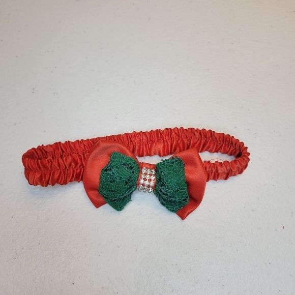 GIRLS 3mo Red and Green Formal Christmas Dress Matching Headband - Picture 11 of 12